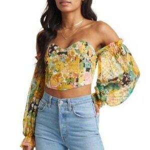 NWT VICI Green Multi Off Shoulder Long Sleeve Crop Top Women's Large L